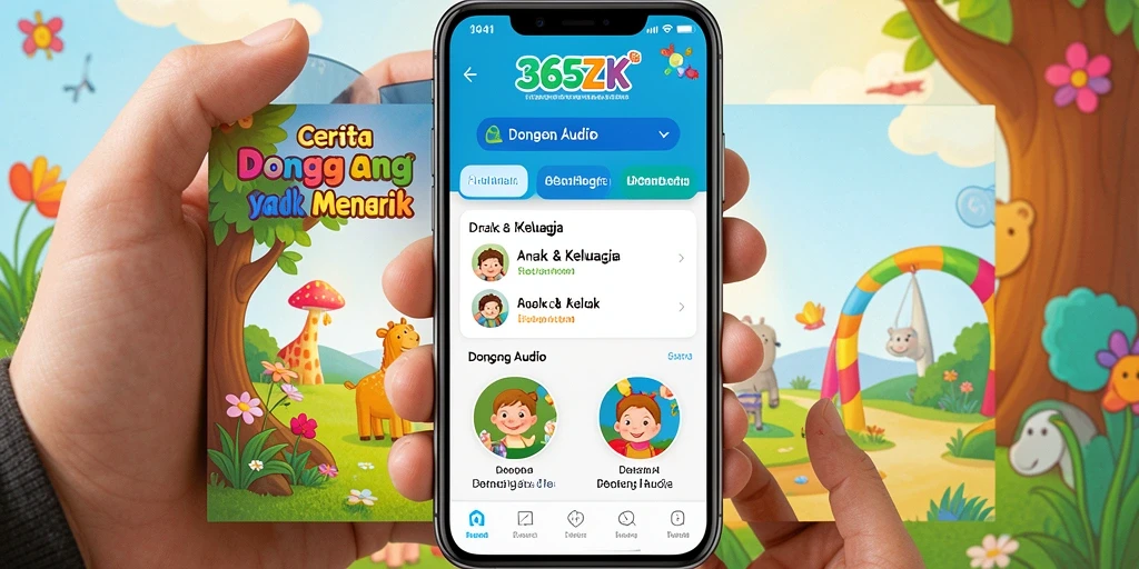 Antarmuka aplikasi 365ZK dengan berbagai pilihan cerita dongeng.