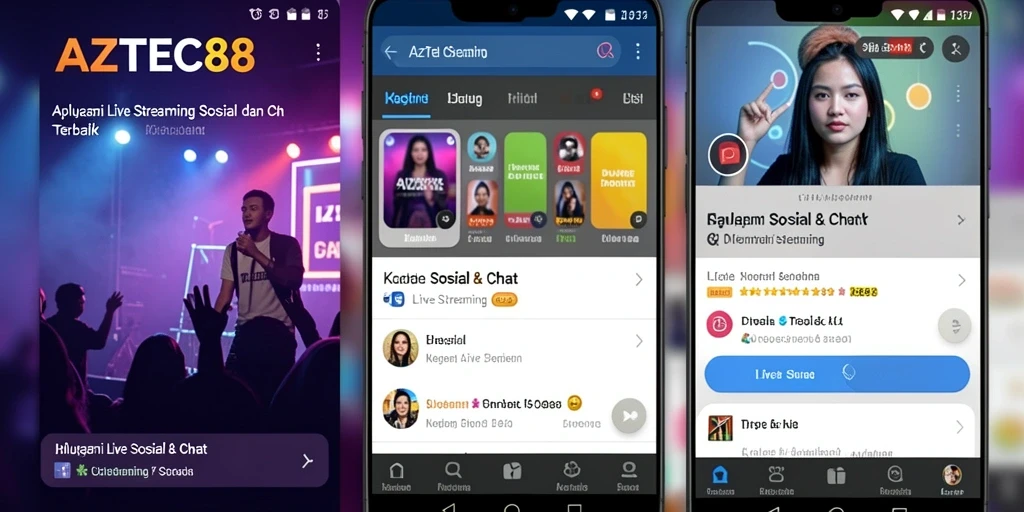 Menampilkan antarmuka AZTEC88 saat live streaming dengan fitur interaktif.
