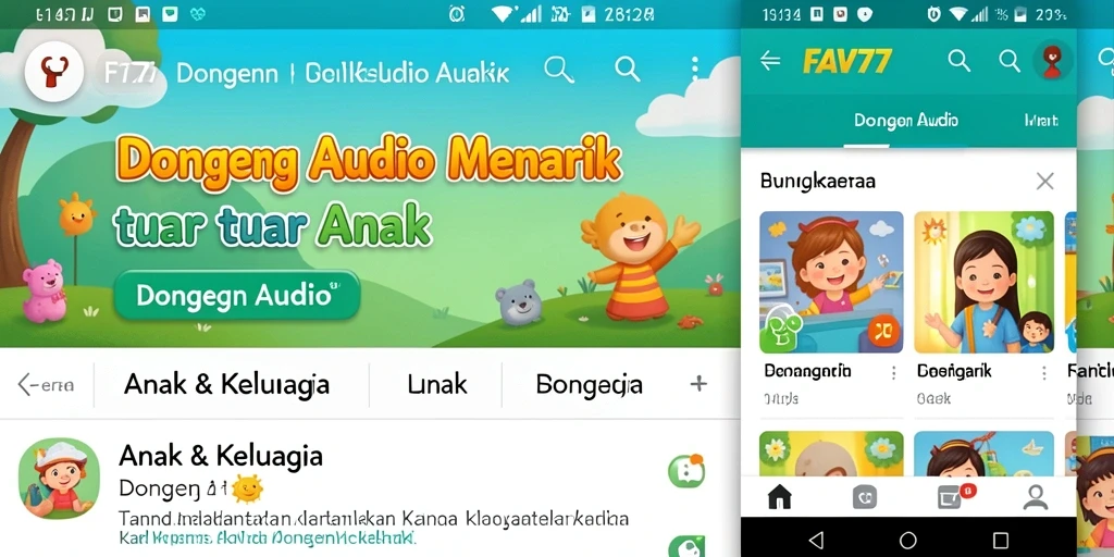 Screenshot antarmuka aplikasi FAV77 yang menampilkan cerita dongeng.