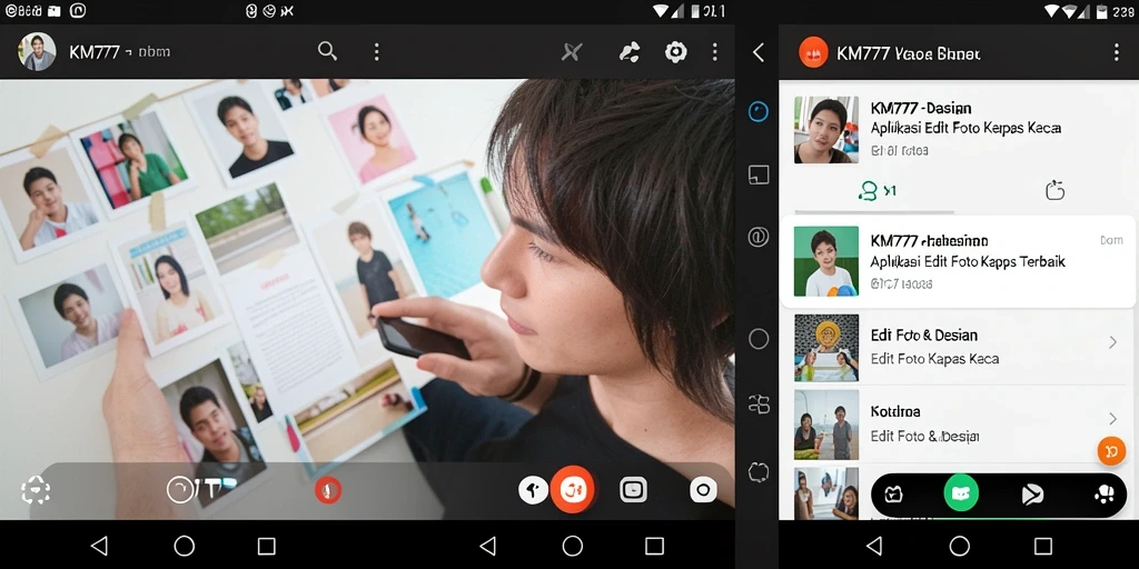 Antarmuka KM777 menampilkan tools Edit Foto Kertas Kaca yang intuitif.